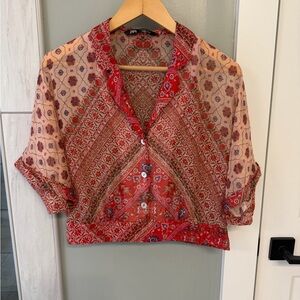 Zara Multicolor Sheer Patterned Blouse